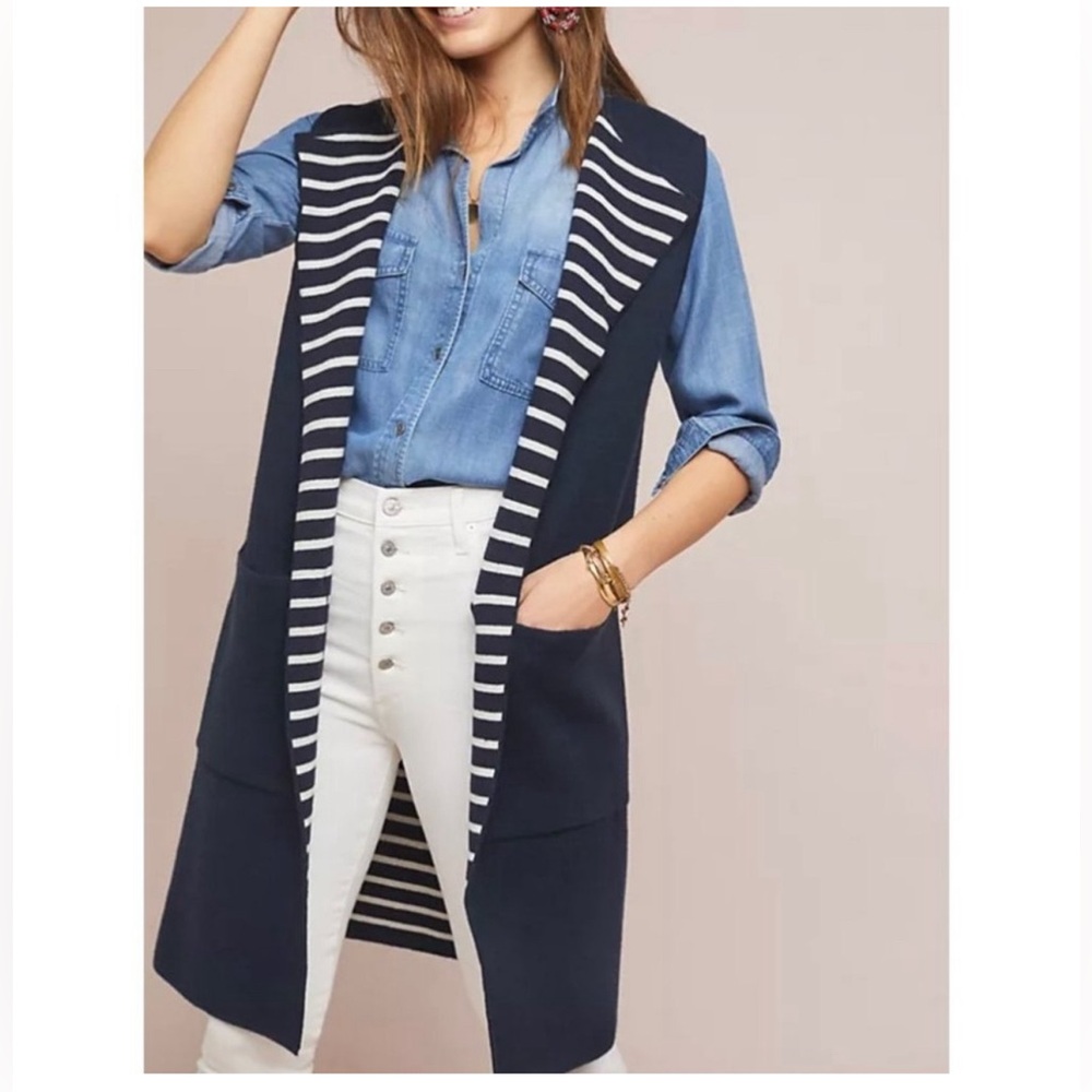 NWT Anthropologie | Moth Pop Print Longline Sweater Vest Navy White One Size